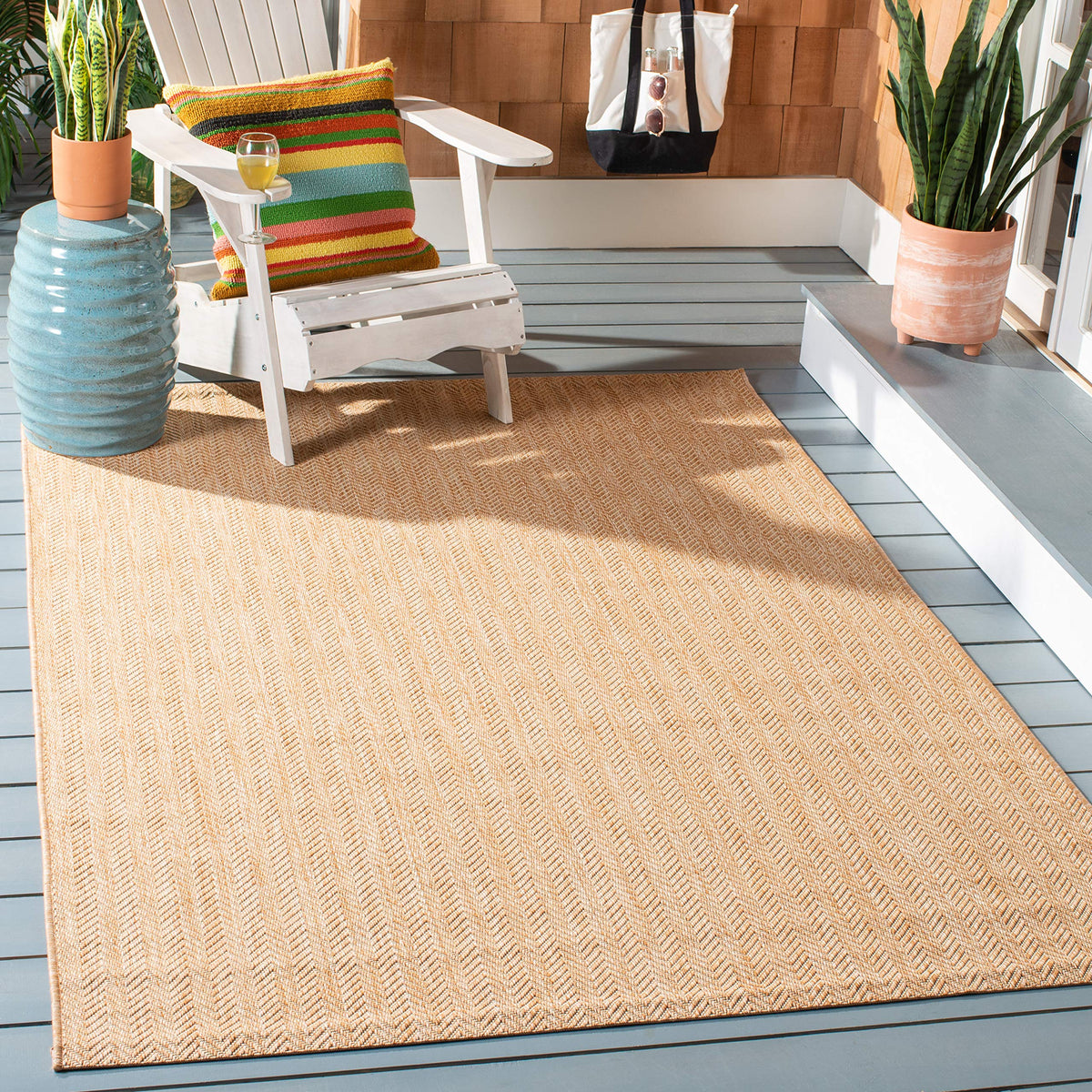 SAFAVIEH Courtyard Outdoor Area Rug 5'3"x7'7", Natural & Cream CY8022-03012