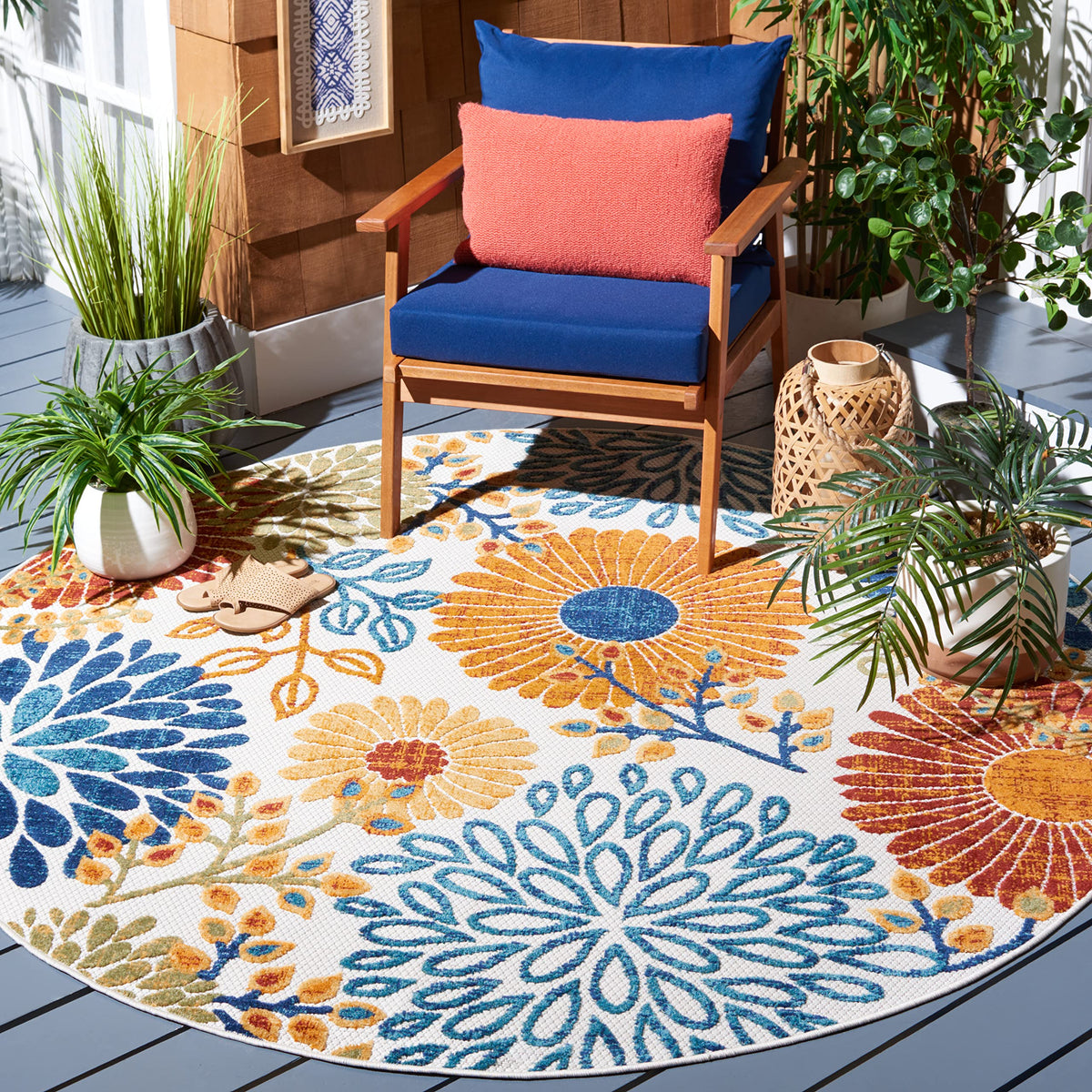 SAFAVIEH Cabana Outdoor Area Rug 8'x10', Modern Cream & Red CBN832A