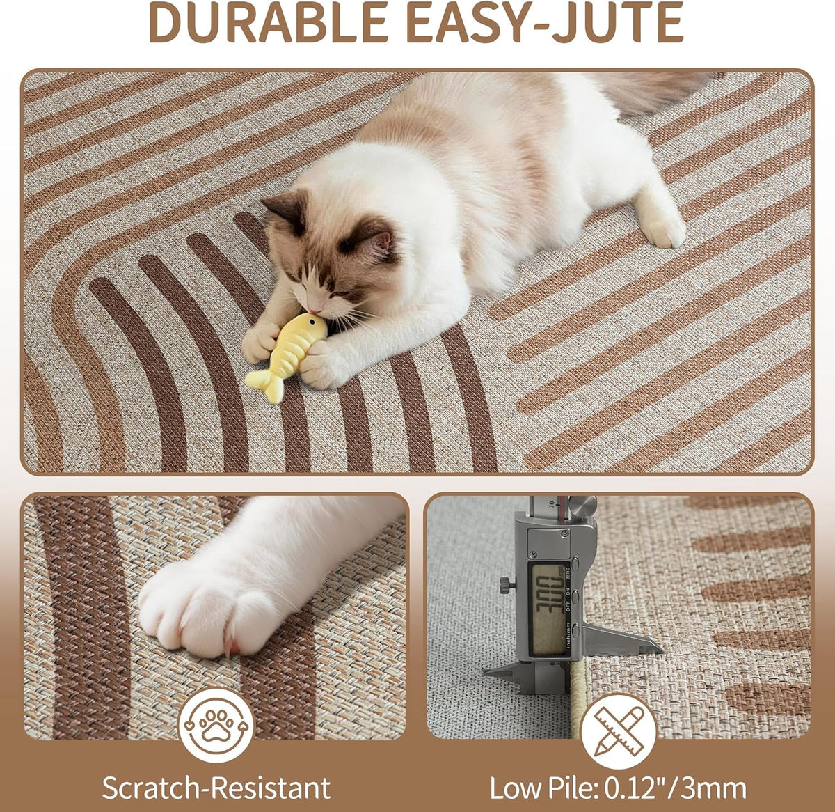 Easy Jute 9x12 Brown Outdoor Patio Rug Machine Washable Boho Carpet