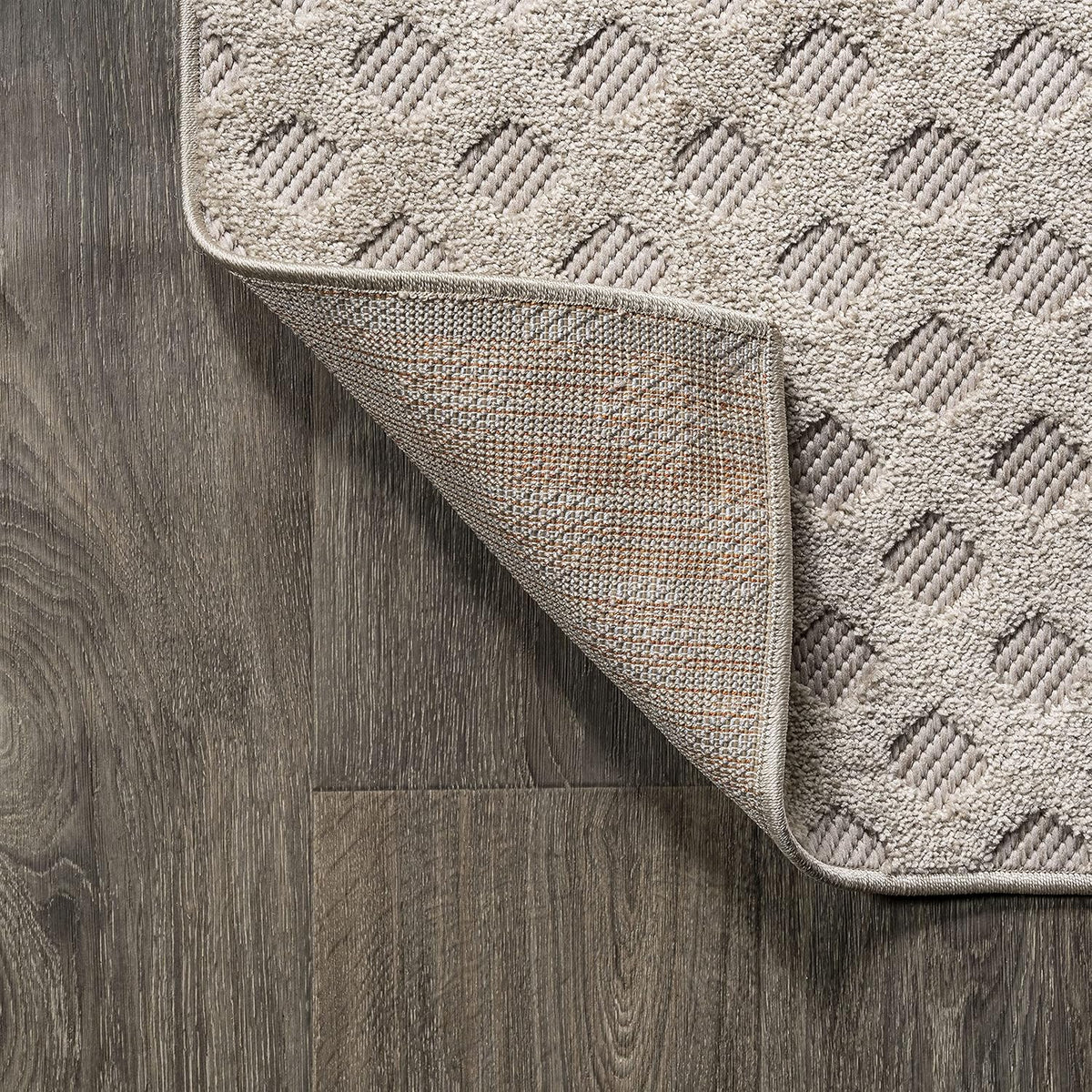 JONATHAN Y Mini-Diamond Trellis Indoor Outdoor Area Rug 5X8 Beige, Rabat High-Low Pile for Backyard, Patio, Porch, Easy-Cleaning, High Traffic, Pet-Friendly, Non-Shedding (SBH101A-5)
