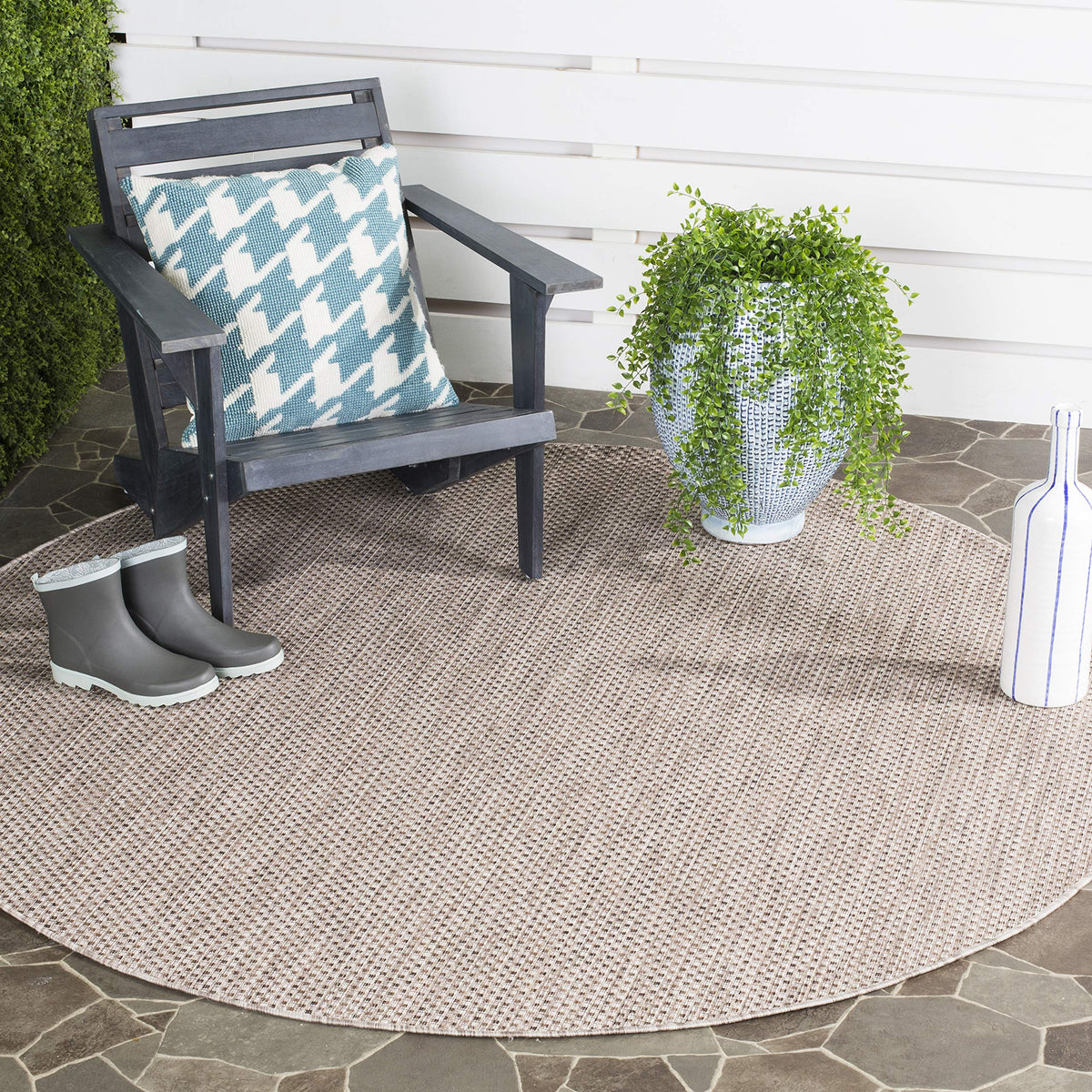 SAFAVIEH Washable Rug Outdoor Courtyard Collection - 8' x 10', Natural & Cream, Non-Shedding & Easy Cleaning, Ideal for Patio, Backyard, Mudroom, DIning Space (CY8521-03012)