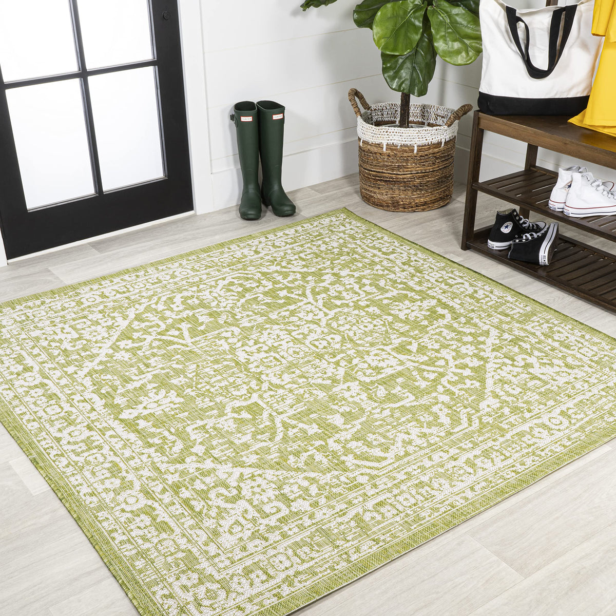 JONATHAN Y Boho Medallion Indoor Outdoor Area Rug 8X10 Black/Gray, Malta Textured Weave for Backyard, Patio, Porch, Easy-Cleaning, High Traffic, Pet-Friendly, Non-Shedding (SMB104C-8)