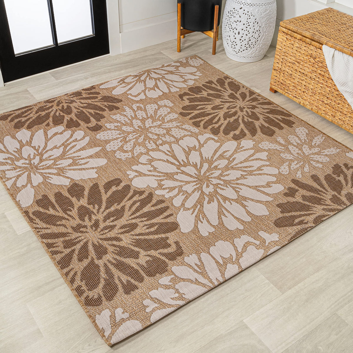 JONATHAN Y Floral Textured Weave Indoor Outdoor Area Rug 8X10 Navy/Green, Zinnia Modern for Backyard, Patio, Porch, Easy-Cleaning, High Traffic, Pet-Friendly, Non-Shedding (SMB110B-8)
