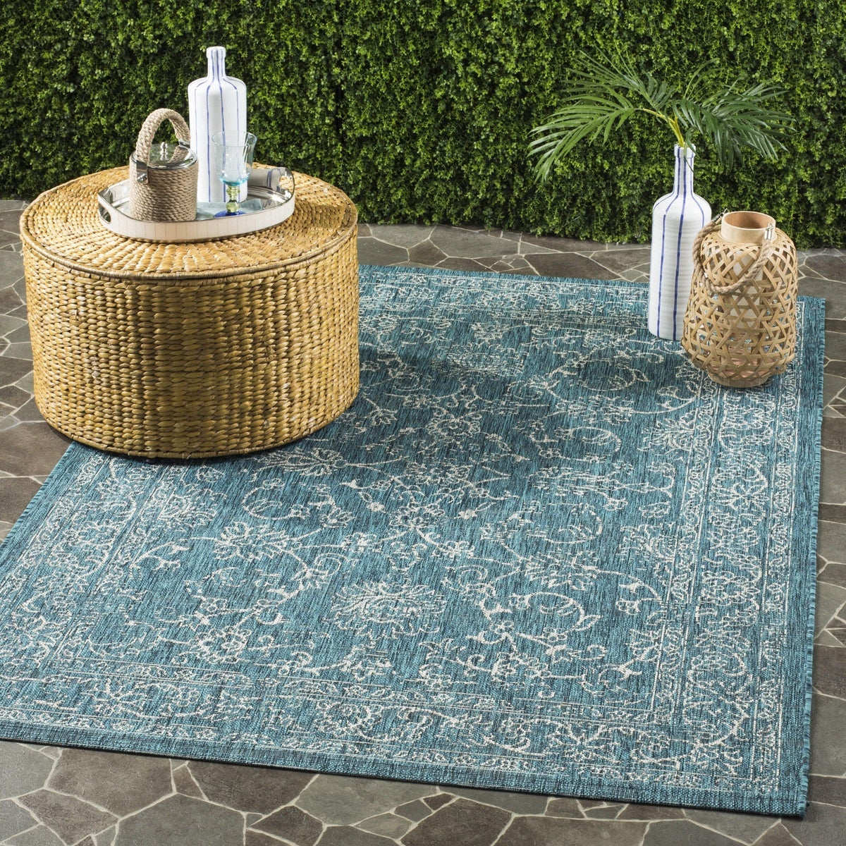 SAFAVIEH Courtyard Collection 8' x 10' Turquoise CY8680 Indoor/ Outside Waterproof Easy cleansingPatio Backyard Mudroom Area Mat