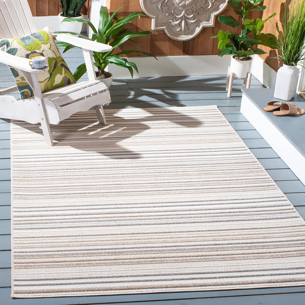 SAFAVIEH Washable Rug Outdoor Cabana Collection - 8' x 10', Ivory & Green, Non-Shedding & Easy to Clean, Ideal for Patio, Backyard, Mudroom (CBN323A)