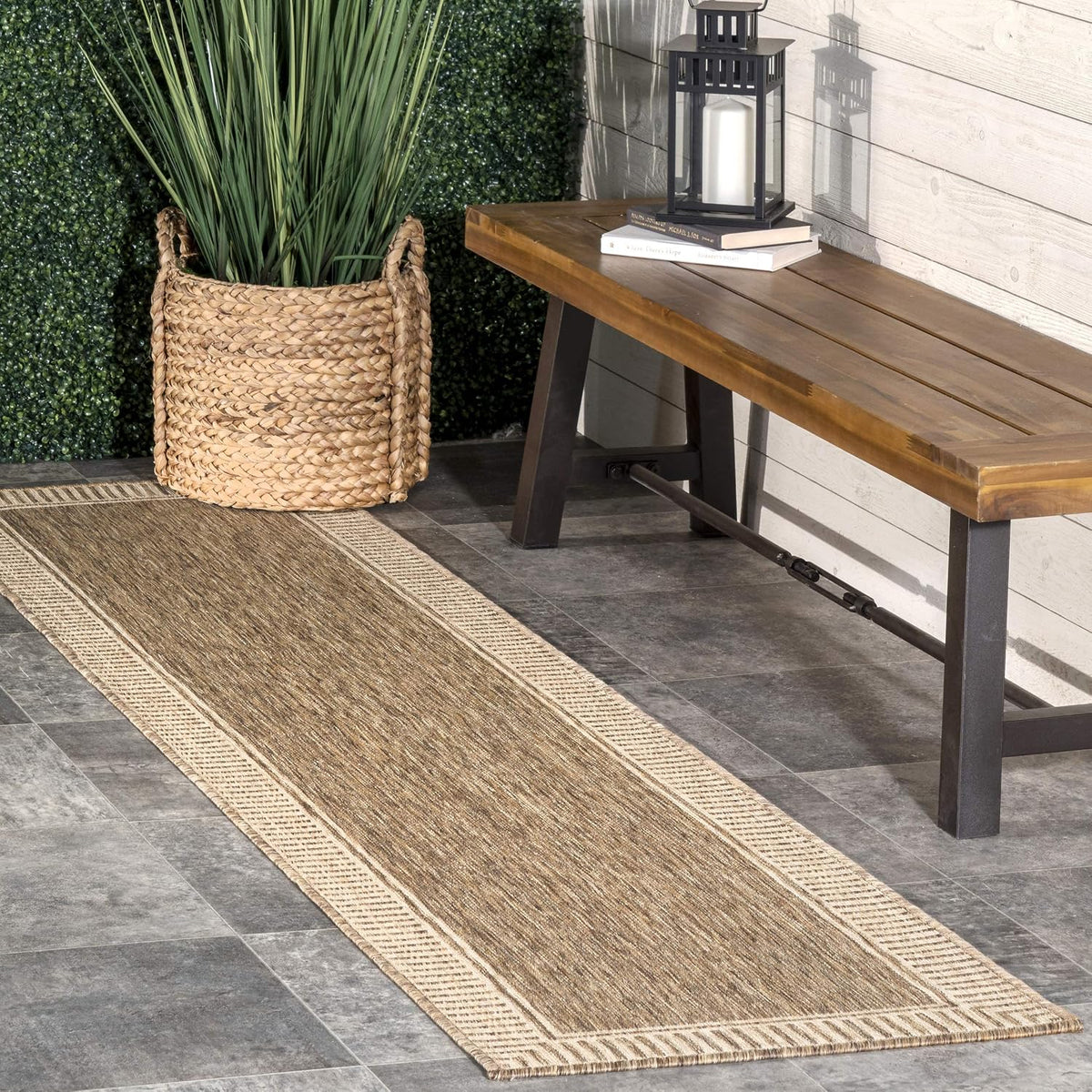 nuLOOM Asha Light Brown Bordered Indoor/Outdoor Area Rug, 5' x 8'