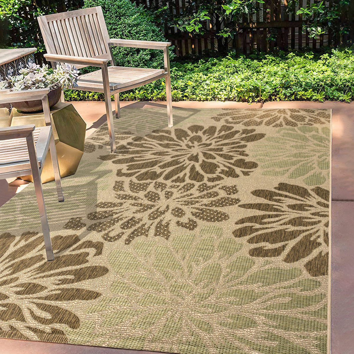 JONATHAN Y Floral Textured Weave Indoor Outdoor Area Rug 8X10 Navy/Green, Zinnia Modern for Backyard, Patio, Porch, Easy-Cleaning, High Traffic, Pet-Friendly, Non-Shedding (SMB110B-8)