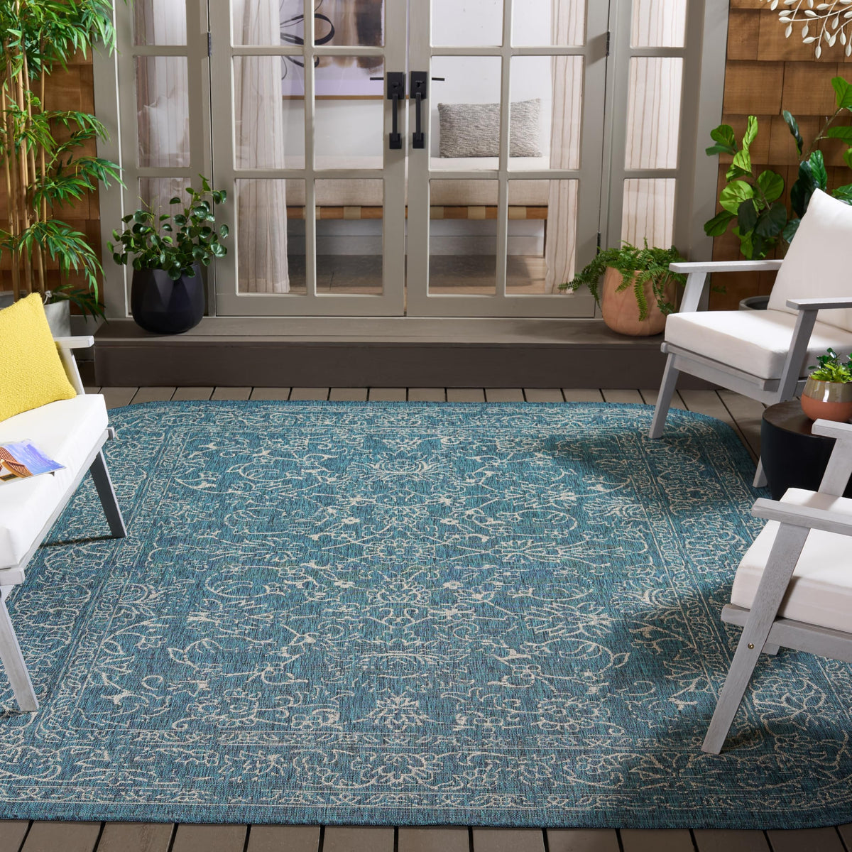 SAFAVIEH Courtyard Collection 8' x 10' Turquoise CY8680 Indoor/ Outside Waterproof Easy cleansingPatio Backyard Mudroom Area Mat