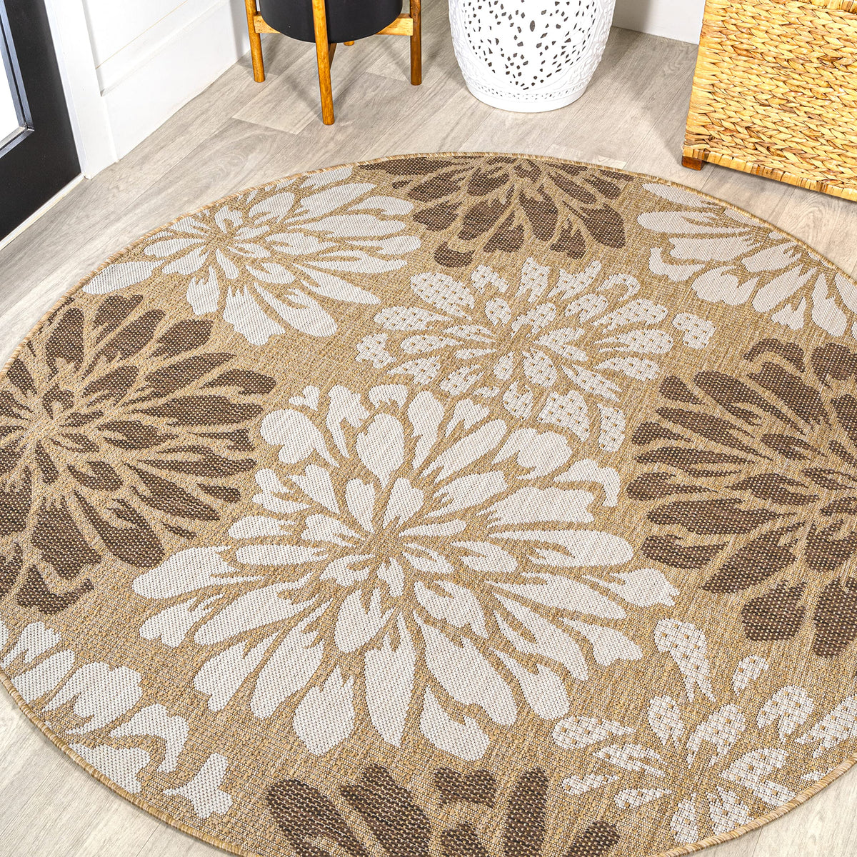 JONATHAN Y Floral Textured Weave Indoor Outdoor Area Rug 8X10 Navy/Green, Zinnia Modern for Backyard, Patio, Porch, Easy-Cleaning, High Traffic, Pet-Friendly, Non-Shedding (SMB110B-8)