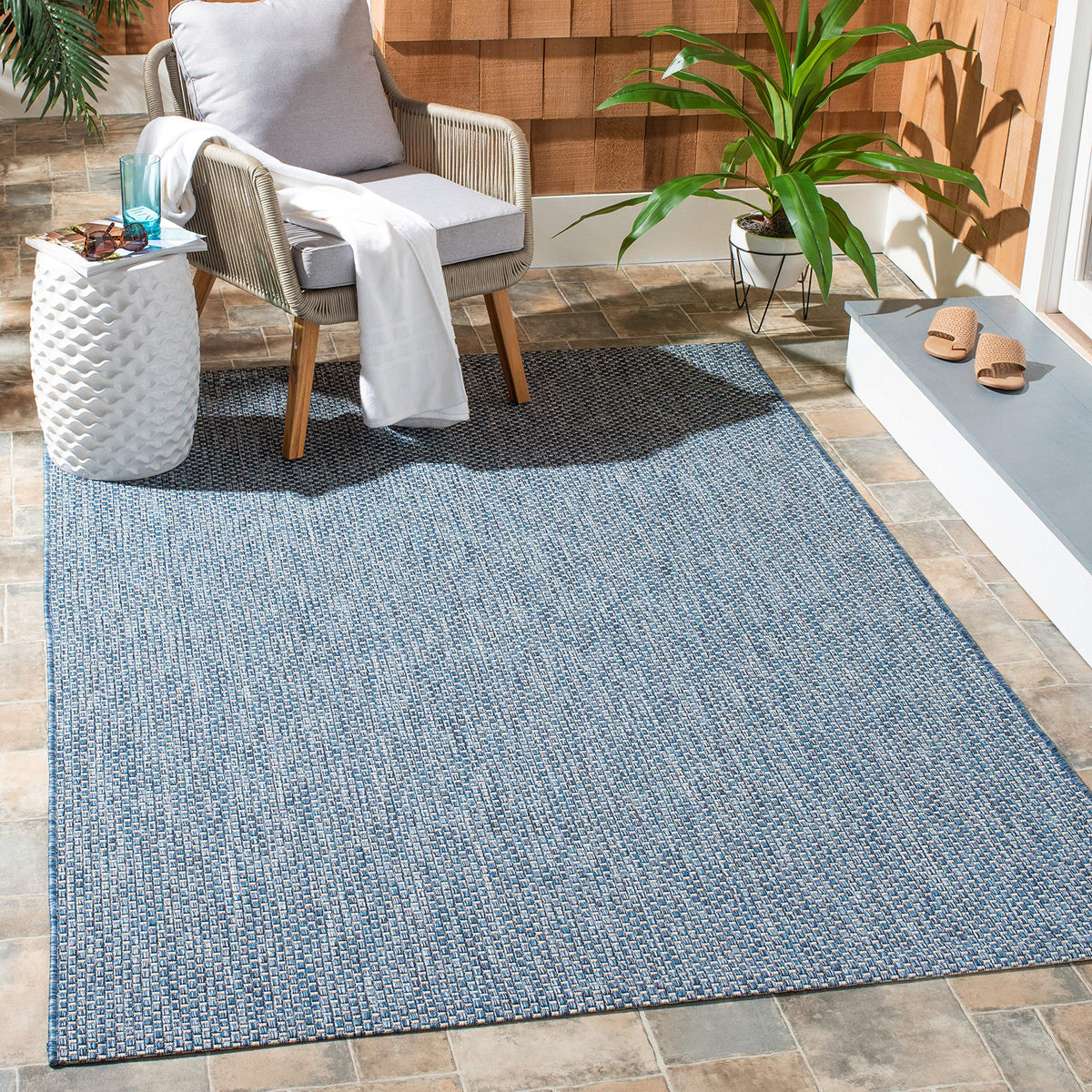SAFAVIEH Washable Rug Outdoor Courtyard Collection - 8' x 10', Natural & Cream, Non-Shedding & Easy Cleaning, Ideal for Patio, Backyard, Mudroom, DIning Space (CY8521-03012)