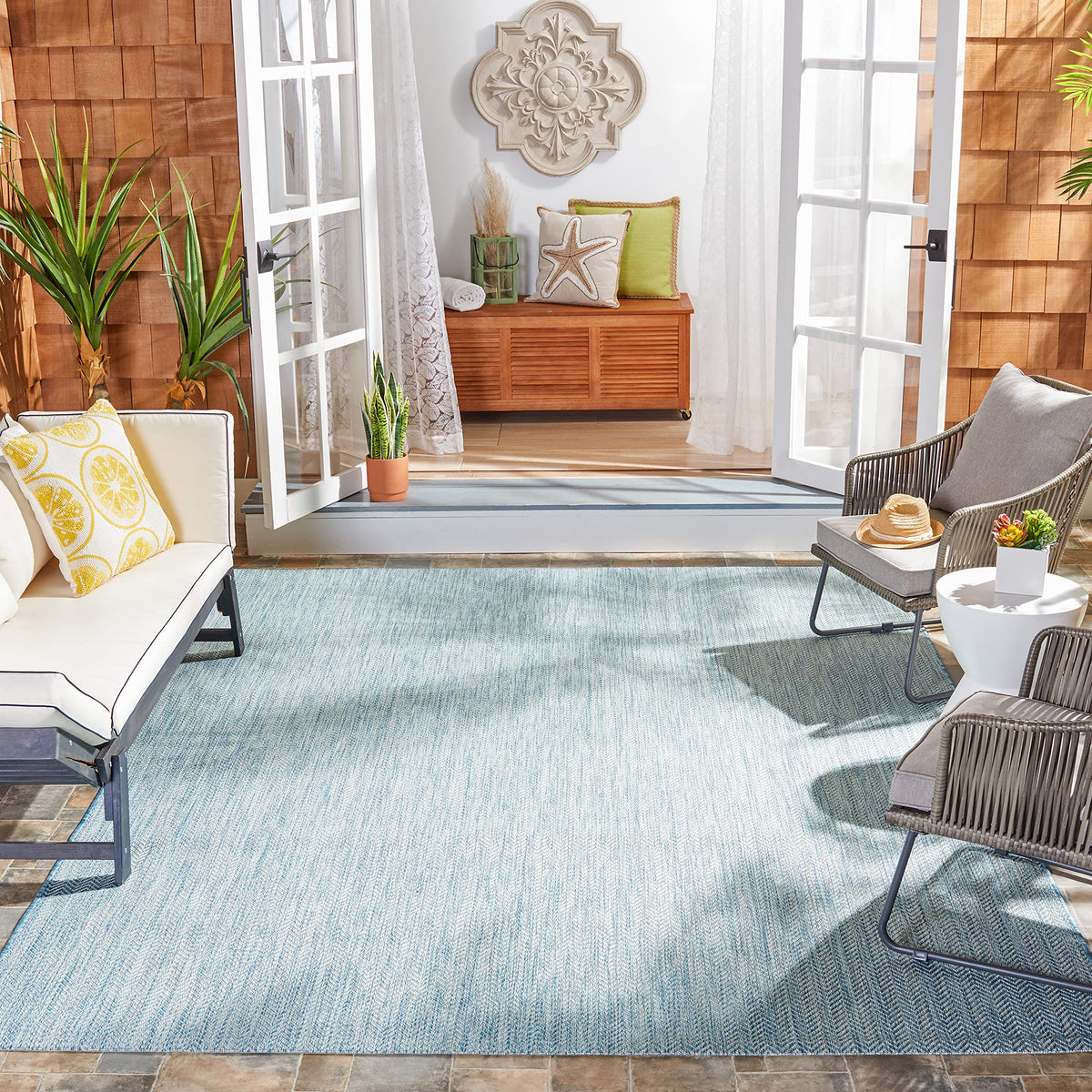 SAFAVIEH Courtyard Outdoor Area Rug 5'3"x7'7", Natural & Cream CY8022-03012