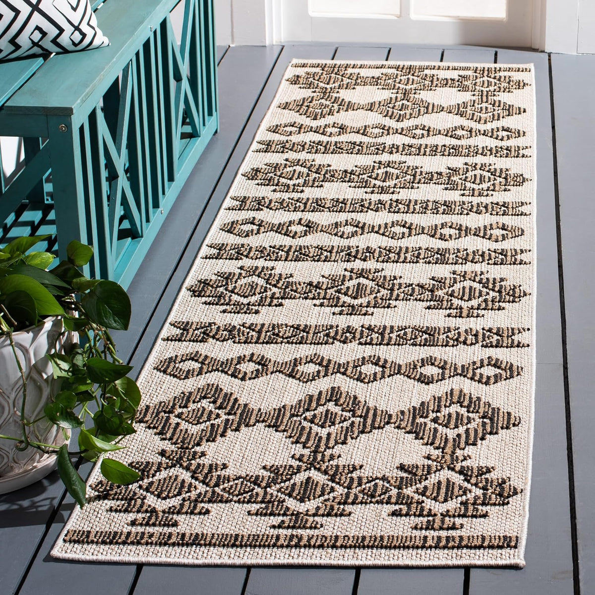 SAFAVIEH Washable Rug Outdoor Global Collection - 8' x 10', Beige & Ivory, Non-Shedding & Easy to Clean, Ideal for Patio, Backyard, Mudroom (GLB210C)