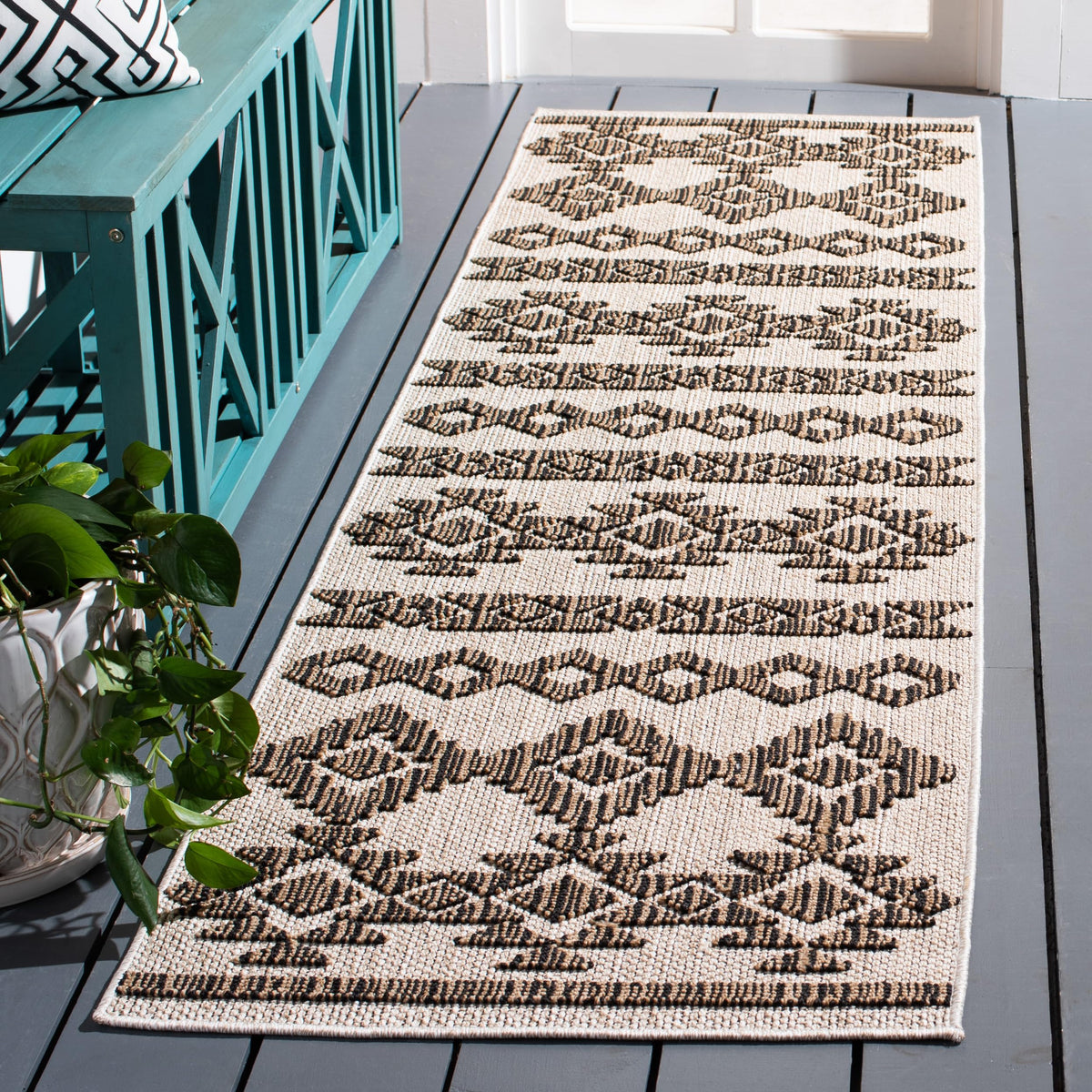 SAFAVIEH Washable Rug Outdoor Global Collection - 8' x 10', Beige & Ivory, Non-Shedding & Easy to Clean, Ideal for Patio, Backyard, Mudroom (GLB210C)