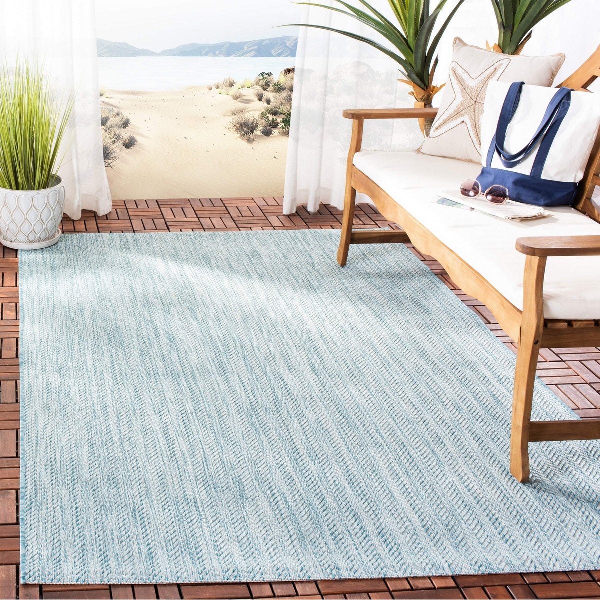 SAFAVIEH Courtyard Outdoor Area Rug 5'3"x7'7", Natural & Cream CY8022-03012