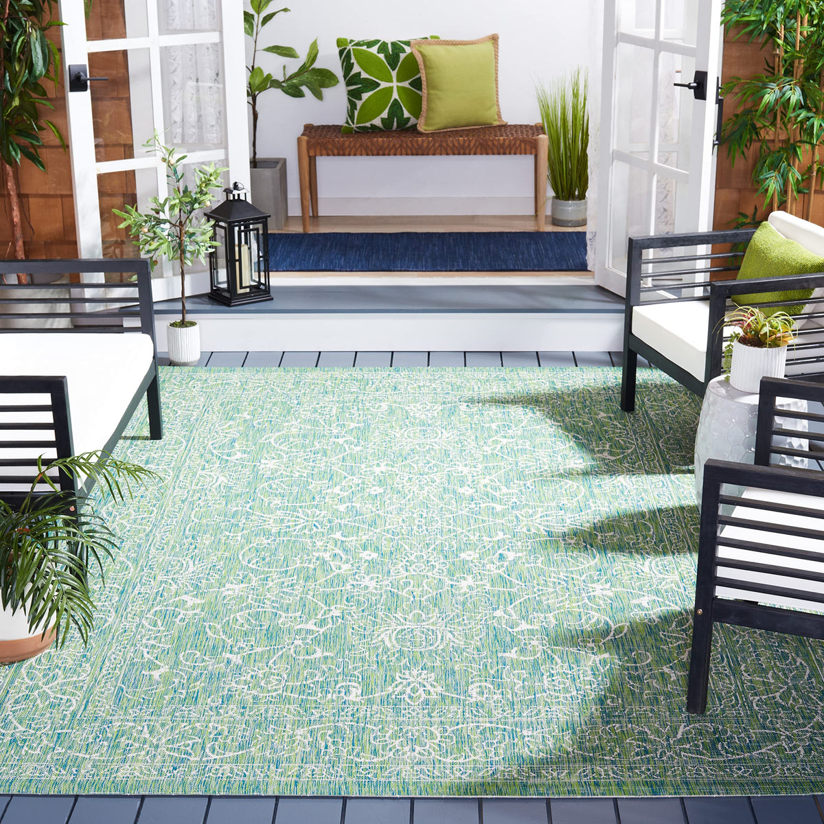 SAFAVIEH Courtyard Collection 8' x 10' Turquoise CY8680 Indoor/ Outside Waterproof Easy cleansingPatio Backyard Mudroom Area Mat
