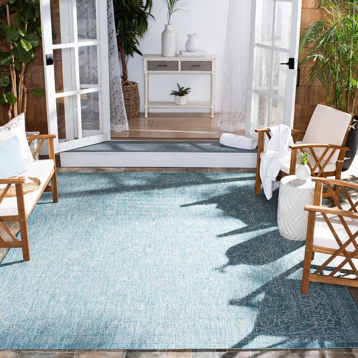 SAFAVIEH Courtyard Collection 8' x 10' Turquoise CY8680 Indoor/ Outside Waterproof Easy cleansingPatio Backyard Mudroom Area Mat