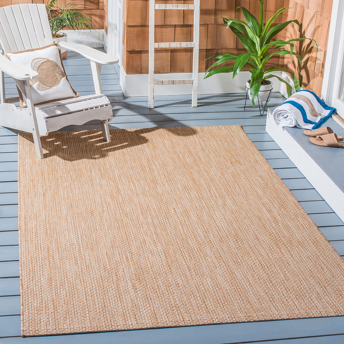 SAFAVIEH Washable Rug Outdoor Courtyard Collection - 8' x 10', Natural & Cream, Non-Shedding & Easy Cleaning, Ideal for Patio, Backyard, Mudroom, DIning Space (CY8521-03012)