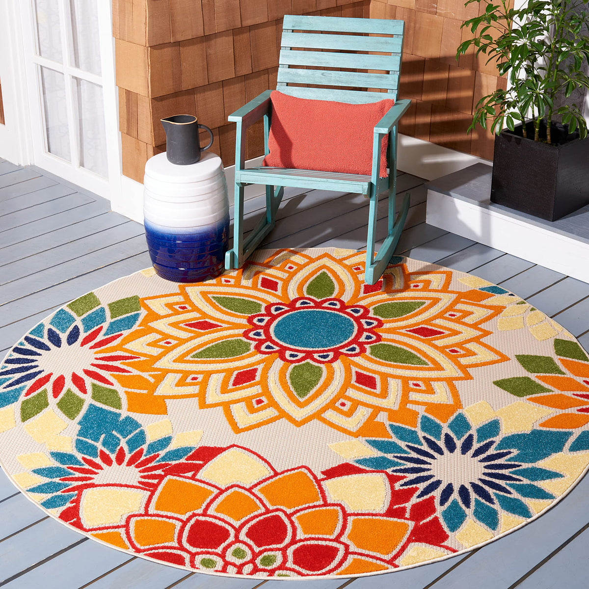 SAFAVIEH Washable Rug Outdoor Cabana Collection - 8' x 10', Ivory & Orange, Non-Shedding & Easy to Clean, Ideal for Patio, Backyard, Mudroom (CBN328A)