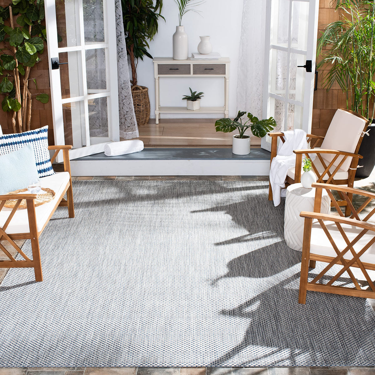 SAFAVIEH Washable Rug Outdoor Courtyard Collection - 8' x 10', Natural & Cream, Non-Shedding & Easy Cleaning, Ideal for Patio, Backyard, Mudroom, DIning Space (CY8521-03012)