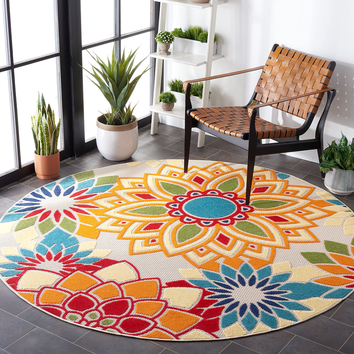 SAFAVIEH Washable Rug Outdoor Cabana Collection - 8' x 10', Ivory & Orange, Non-Shedding & Easy to Clean, Ideal for Patio, Backyard, Mudroom (CBN328A)