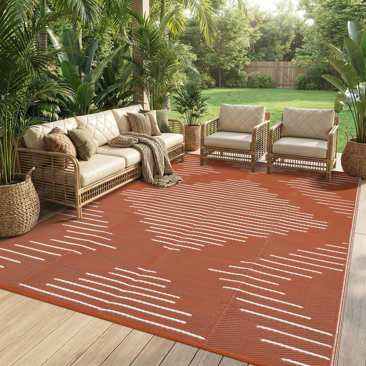 Garvee 10x14 Outdoor Rugs Waterproof for Patio Grey White