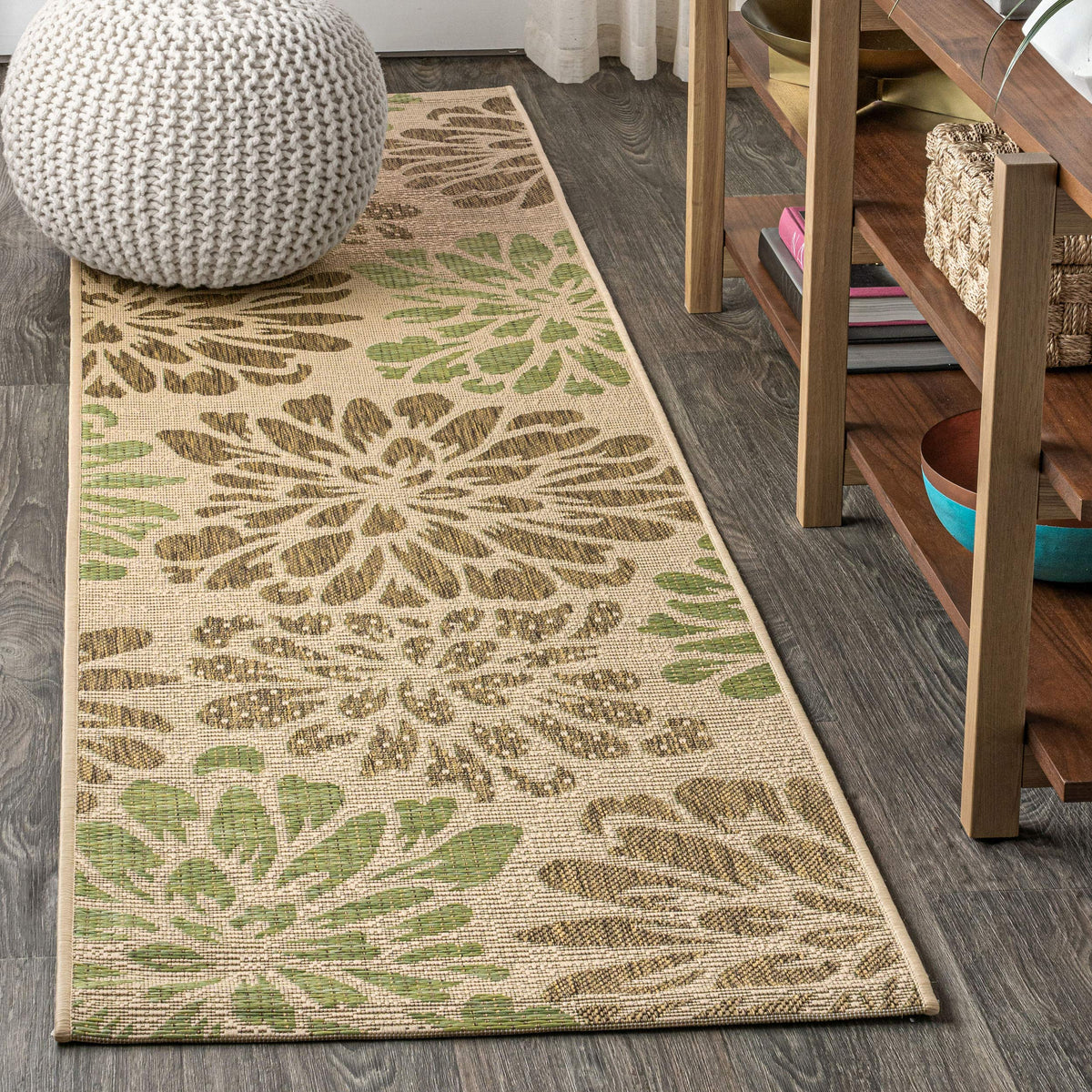 JONATHAN Y Floral Textured Weave Indoor Outdoor Area Rug 8X10 Navy/Green, Zinnia Modern for Backyard, Patio, Porch, Easy-Cleaning, High Traffic, Pet-Friendly, Non-Shedding (SMB110B-8)