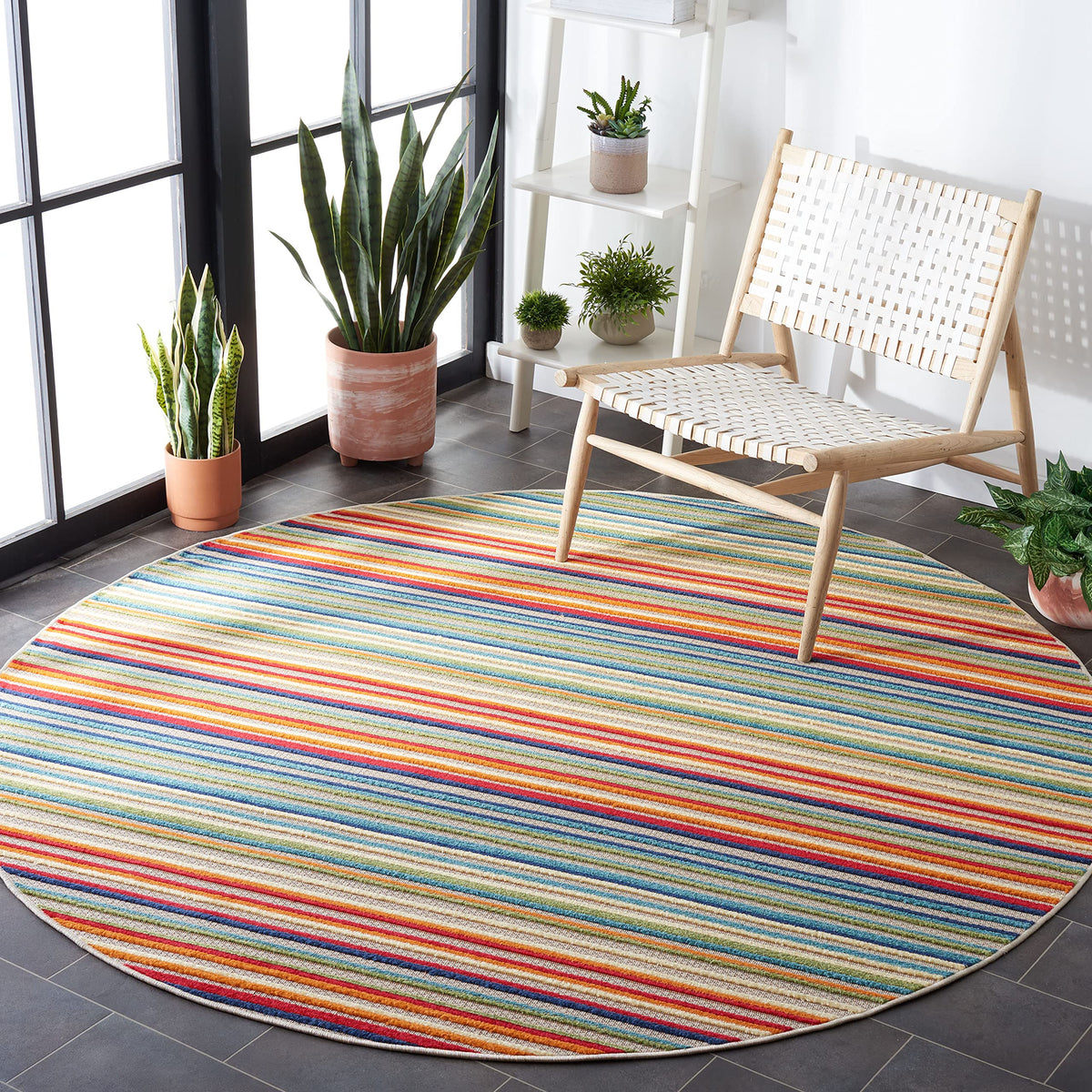 SAFAVIEH Washable Rug Outdoor Cabana Collection - 8' x 10', Ivory & Green, Non-Shedding & Easy to Clean, Ideal for Patio, Backyard, Mudroom (CBN323A)