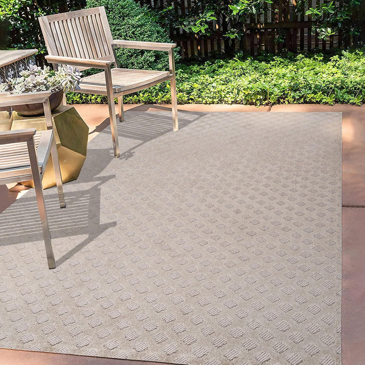 JONATHAN Y Mini-Diamond Trellis Indoor Outdoor Area Rug 5X8 Beige, Rabat High-Low Pile for Backyard, Patio, Porch, Easy-Cleaning, High Traffic, Pet-Friendly, Non-Shedding (SBH101A-5)