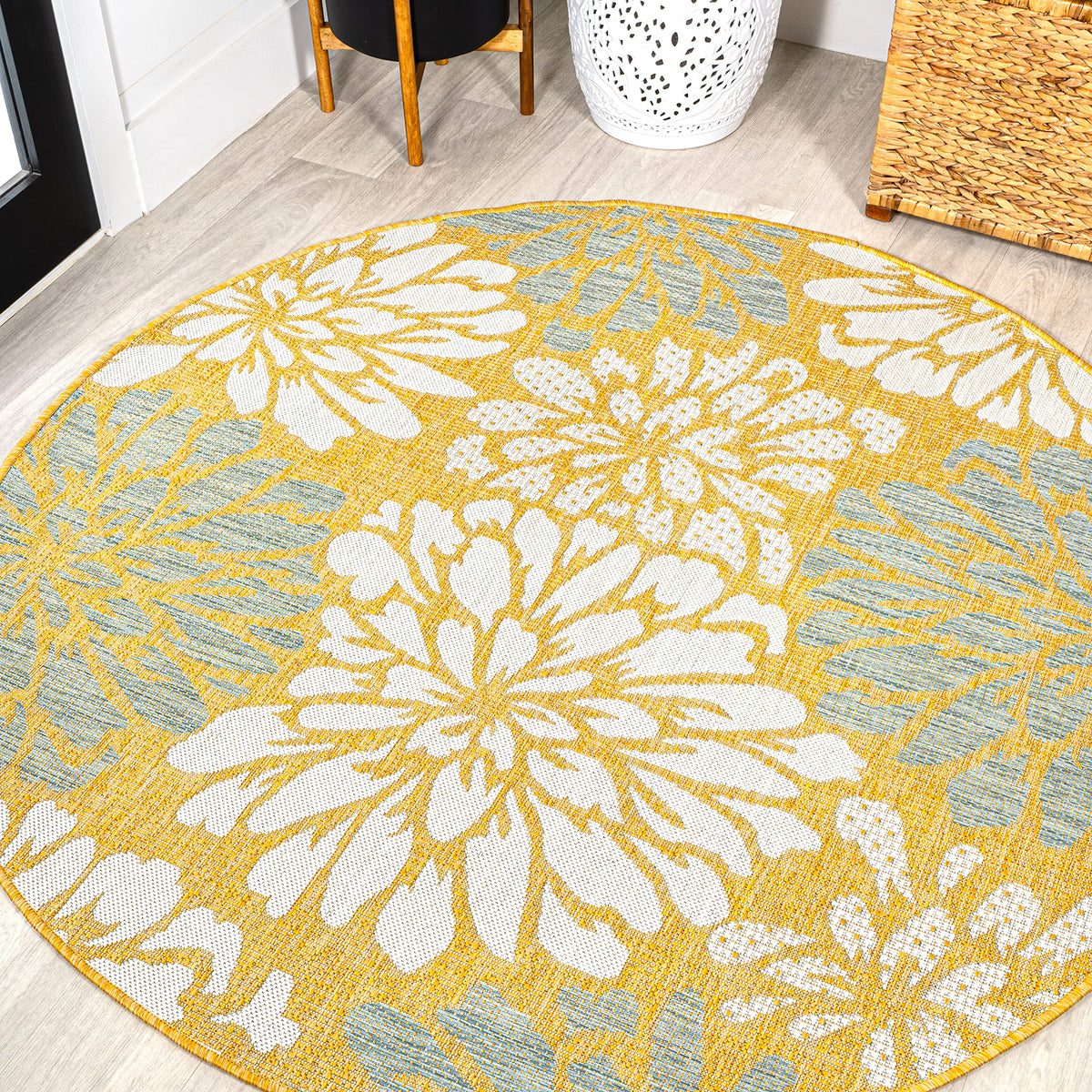JONATHAN Y Floral Textured Weave Indoor Outdoor Area Rug 8X10 Navy/Green, Zinnia Modern for Backyard, Patio, Porch, Easy-Cleaning, High Traffic, Pet-Friendly, Non-Shedding (SMB110B-8)