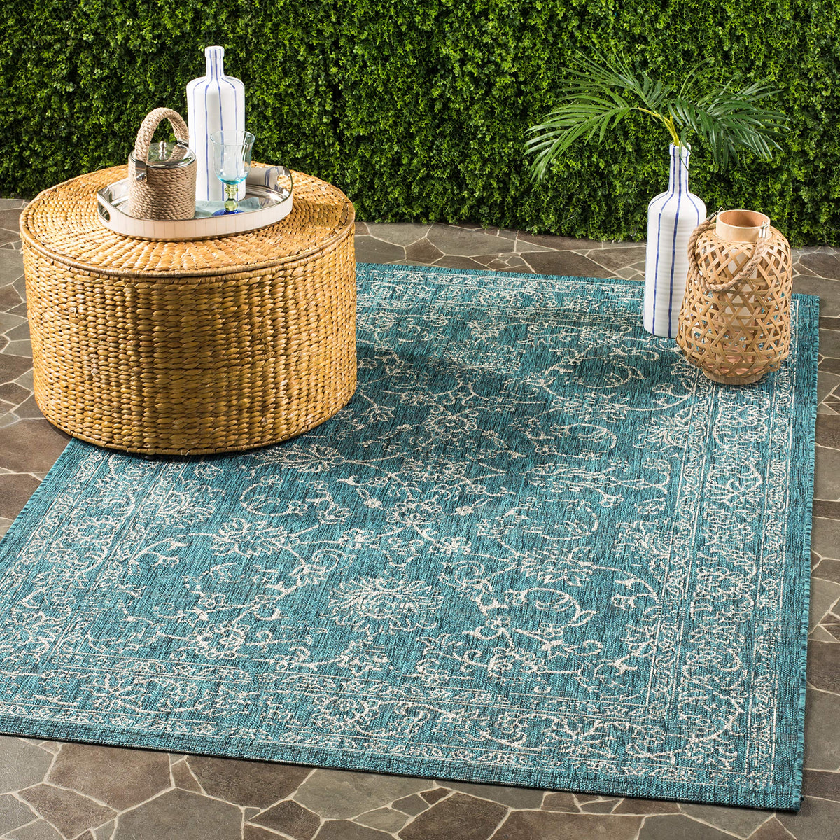 SAFAVIEH Courtyard Collection 8' x 10' Turquoise CY8680 Indoor/ Outside Waterproof Easy cleansingPatio Backyard Mudroom Area Mat