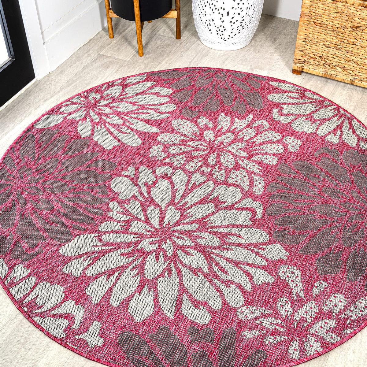 JONATHAN Y Floral Textured Weave Indoor Outdoor Area Rug 8X10 Navy/Green, Zinnia Modern for Backyard, Patio, Porch, Easy-Cleaning, High Traffic, Pet-Friendly, Non-Shedding (SMB110B-8)