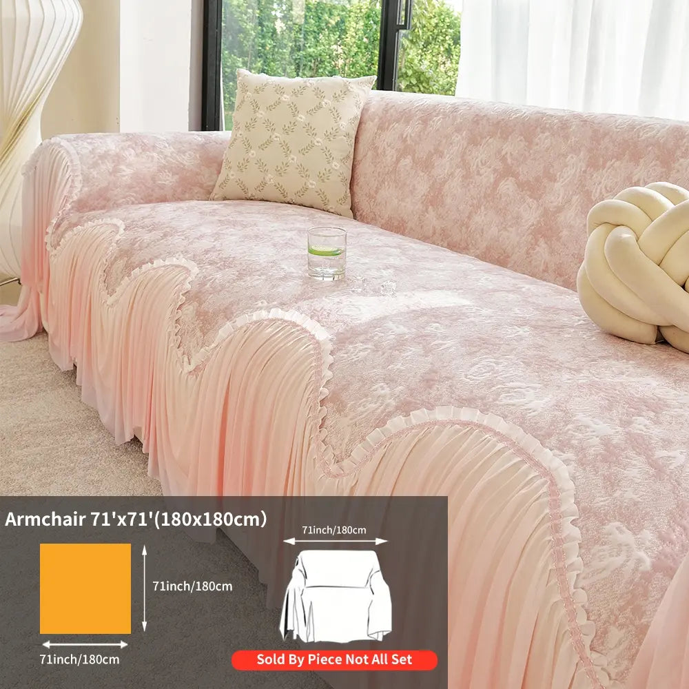 French Floral Edge Sofa Cover, Sofa Protector, All-Season Reusable Dust Cover, Classic Style Home Decor, Washable Couch Protector