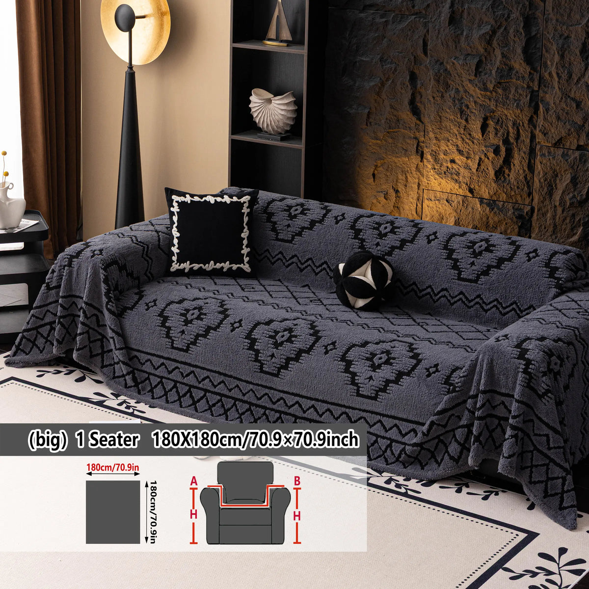 Geometric Pattern Sofa Cover, 1 Count Soft Dustproof Slipcover For Sofa, Soft Sofa Protector to Protect Couches in Living Room & Office, Couch Covers, Home Decor #GLOBAL PICKS