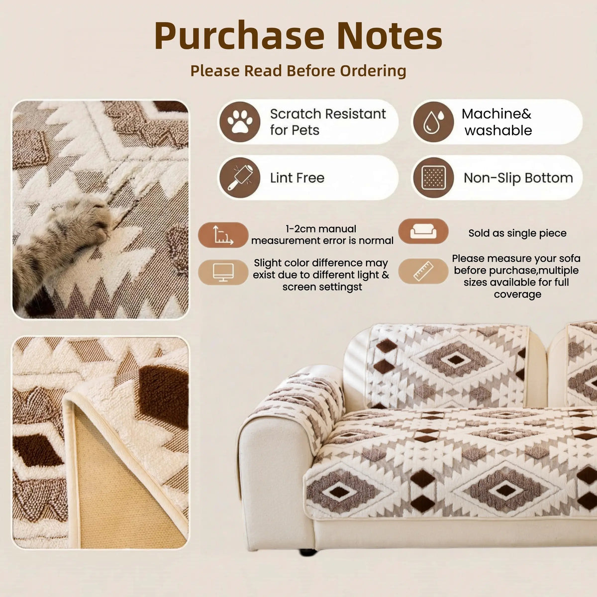 Boho Style Geometric Pattern Quilted Sofa Cover, Couch Cover, Soft Comfortable Dustproof Slipcover, Sofa Protector & Cushion Cover for Home Living Room, Bedroom, Hotel & Dormitory #GLOBAL PICKS