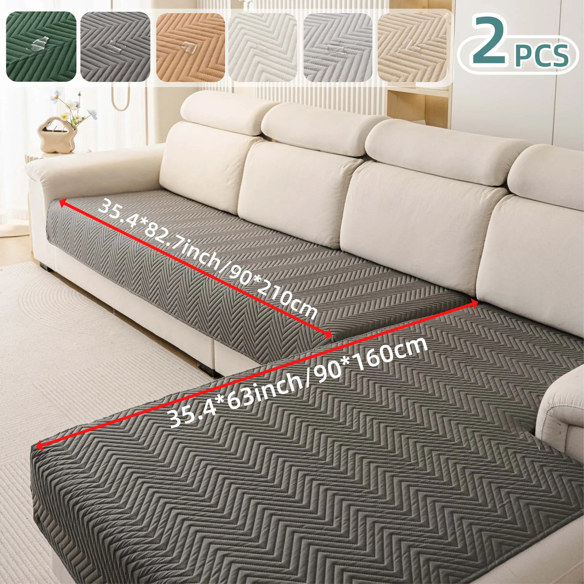 2 PCS Waterproof  Sofa cover, Thick Quilted Non-Slip Couch Seat Covers, Soft Couch Protector, Pet-Friendly Washable Sofa Protector for Living Room，Large Size Sectional Sofa Pads for Chaise & L-Shaped Sofa, Washable Dustproof Sofa Slipcover Set
