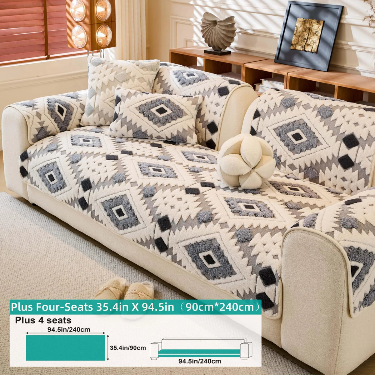 Boho Style Geometric Pattern Quilted Sofa Cover, Couch Cover, Soft Comfortable Dustproof Slipcover, Sofa Protector & Cushion Cover for Home Living Room, Bedroom, Hotel & Dormitory #GLOBAL PICKS