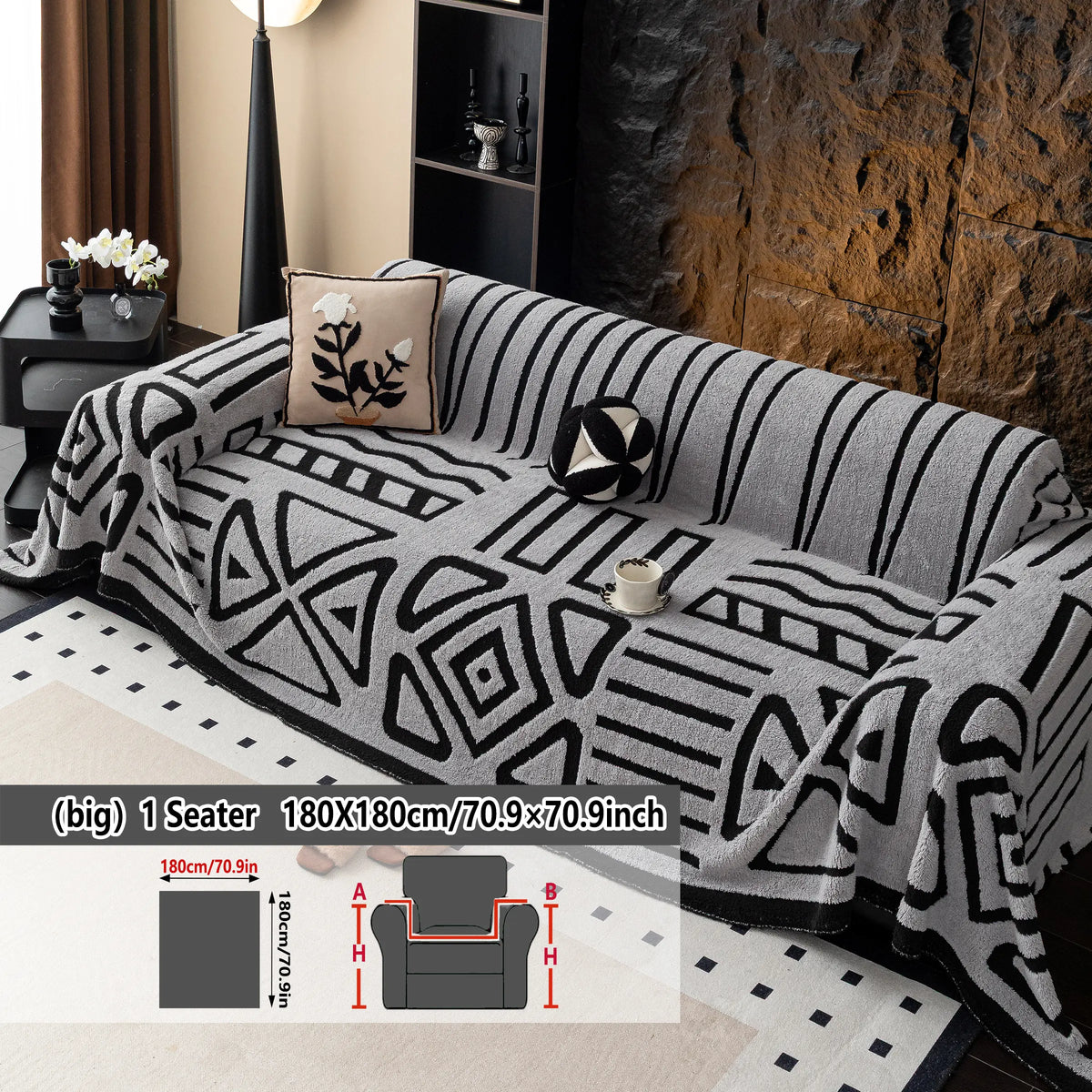 Geometric Pattern Sofa Cover, 1 Count Soft Dustproof Slipcover For Sofa, Soft Sofa Protector to Protect Couches in Living Room & Office, Couch Covers, Home Decor #GLOBAL PICKS