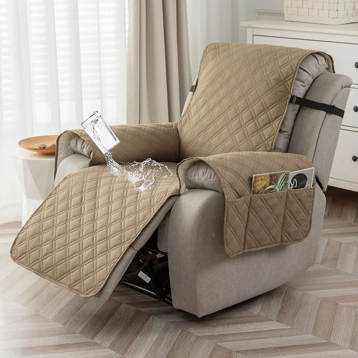 Waterproof Recliner Chair Cover, Non-Slip Reclining Cover, Washable Sofa Slipcover with Elastic Straps for Pets, Dust-proof Couch Protector,sohochic