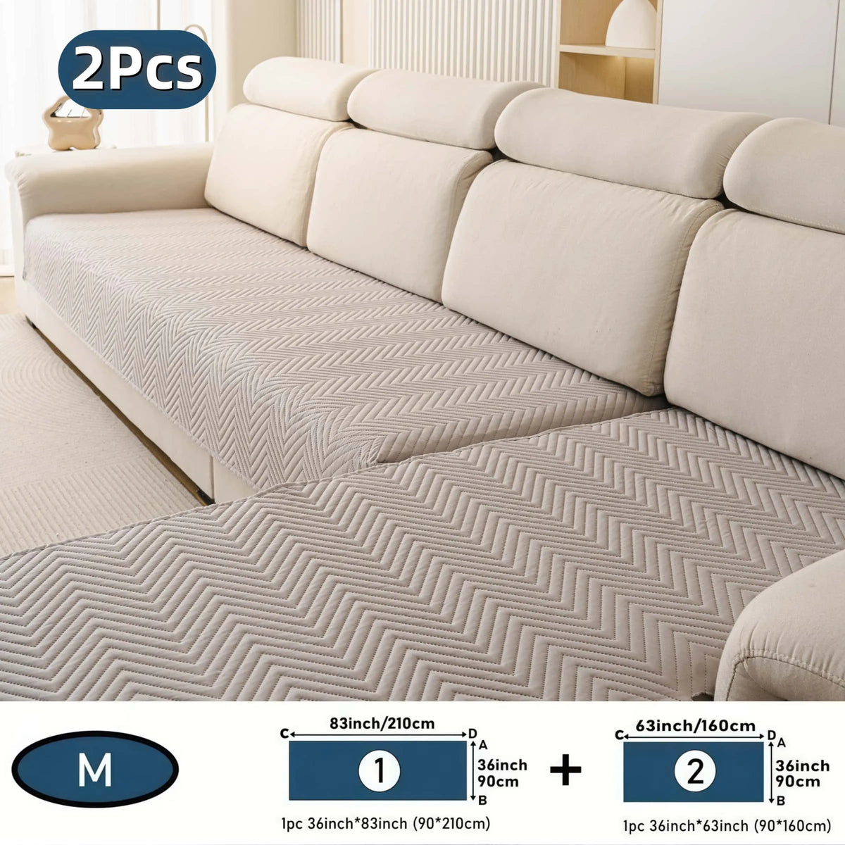 2 PCS Waterproof  Sofa cover, Thick Quilted Non-Slip Couch Seat Covers, Soft Couch Protector, Pet-Friendly Washable Sofa Protector for Living Room，Large Size Sectional Sofa Pads for Chaise & L-Shaped Sofa, Washable Dustproof Sofa Slipcover Set