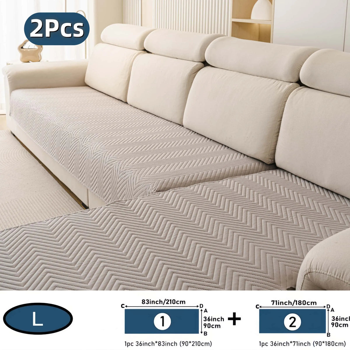 2 PCS Waterproof  Sofa cover, Thick Quilted Non-Slip Couch Seat Covers, Soft Couch Protector, Pet-Friendly Washable Sofa Protector for Living Room，Large Size Sectional Sofa Pads for Chaise & L-Shaped Sofa, Washable Dustproof Sofa Slipcover Set