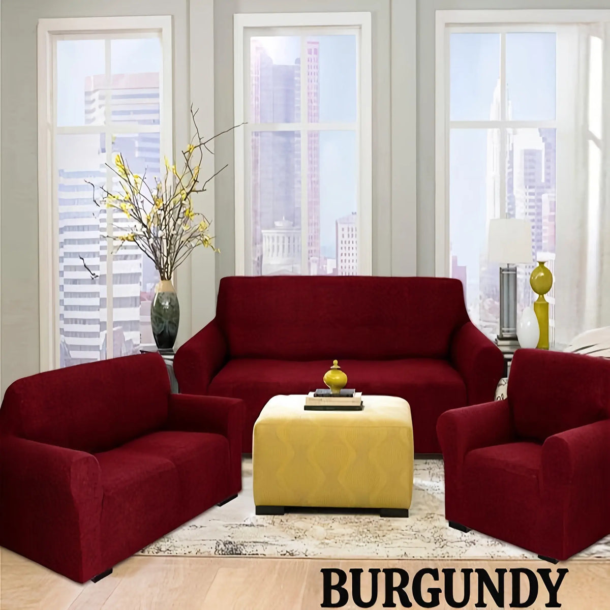 Classic 3-Pc Stretch Universal Sofa Protector Set - 3-Seater Couch Cover for Sofa with Armchair Covers, Anti-Slip Elastic Polyester-Spandex, Skin-Friendly Full Coverage, Wrinkle Resistant, Machine Washable, All-Season, Local Warehouse Gift for Parents, 3-