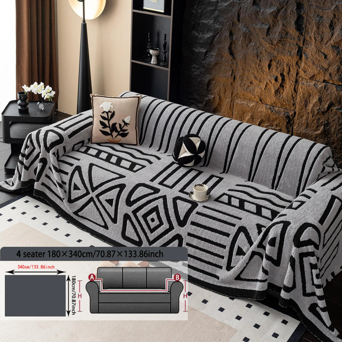 Geometric Pattern Sofa Cover, 1 Count Soft Dustproof Slipcover For Sofa, Soft Sofa Protector to Protect Couches in Living Room & Office, Couch Covers, Home Decor #GLOBAL PICKS