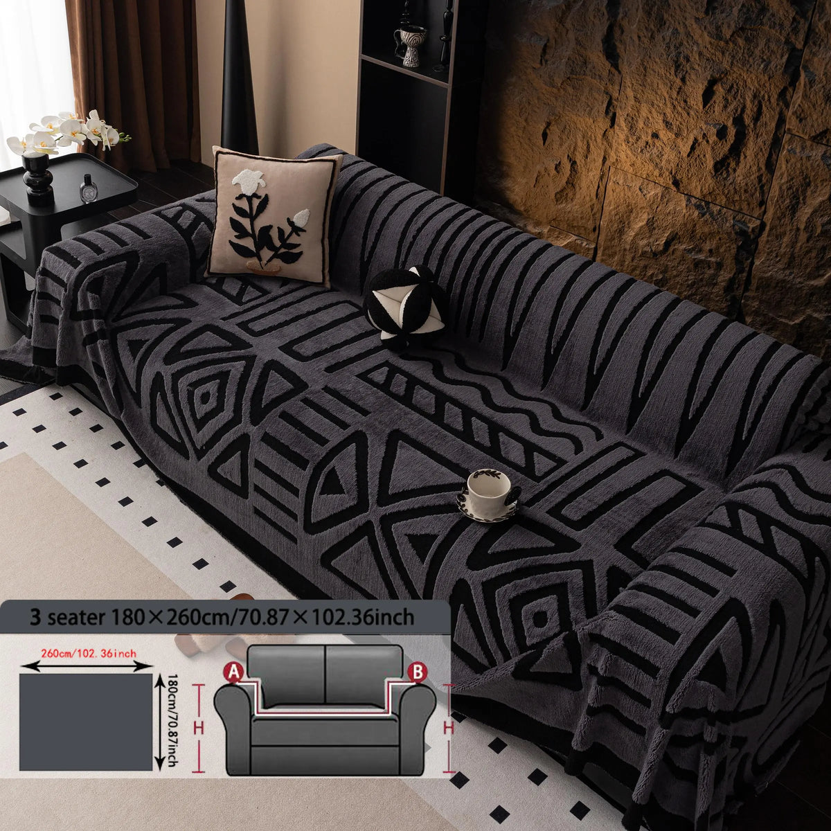 Geometric Pattern Sofa Cover, 1 Count Soft Dustproof Slipcover For Sofa, Soft Sofa Protector to Protect Couches in Living Room & Office, Couch Covers, Home Decor #GLOBAL PICKS