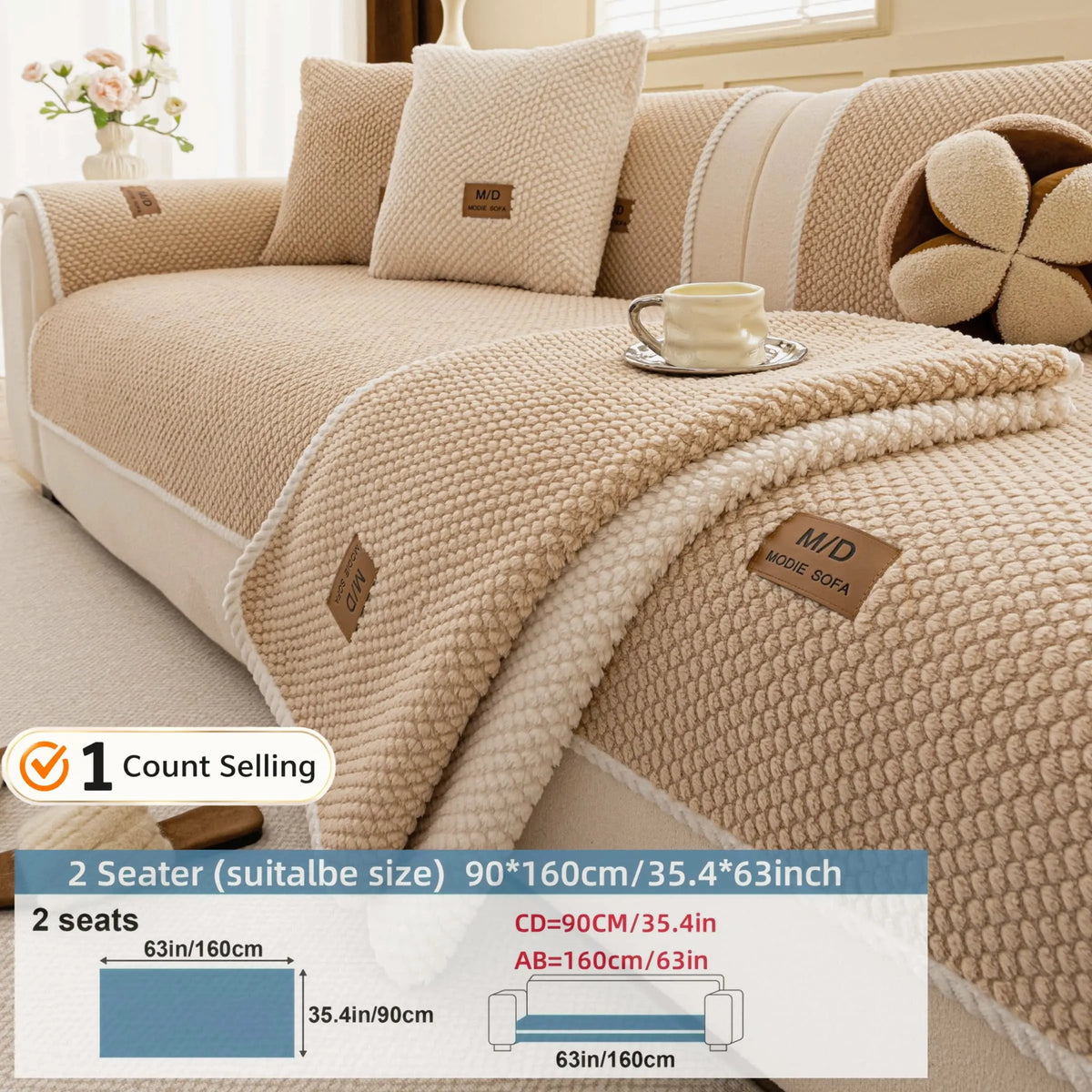 Luxury Thick Removable Couch Cover, 1 Count Soft Textured Seat Pad, Non-Slip Washable Universal Sofa Protector, Sectional Sofa Slipcovers, Pet-Friendly Modern Slipcover for Sectional, Loveseat and 3-Seater Couch #GLOBAL PICKS
