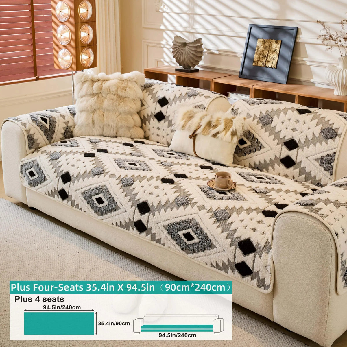 Boho Style Geometric Pattern Quilted Sofa Cover, Couch Cover, Soft Comfortable Dustproof Slipcover, Sofa Protector & Cushion Cover for Home Living Room, Bedroom, Hotel & Dormitory #GLOBAL PICKS