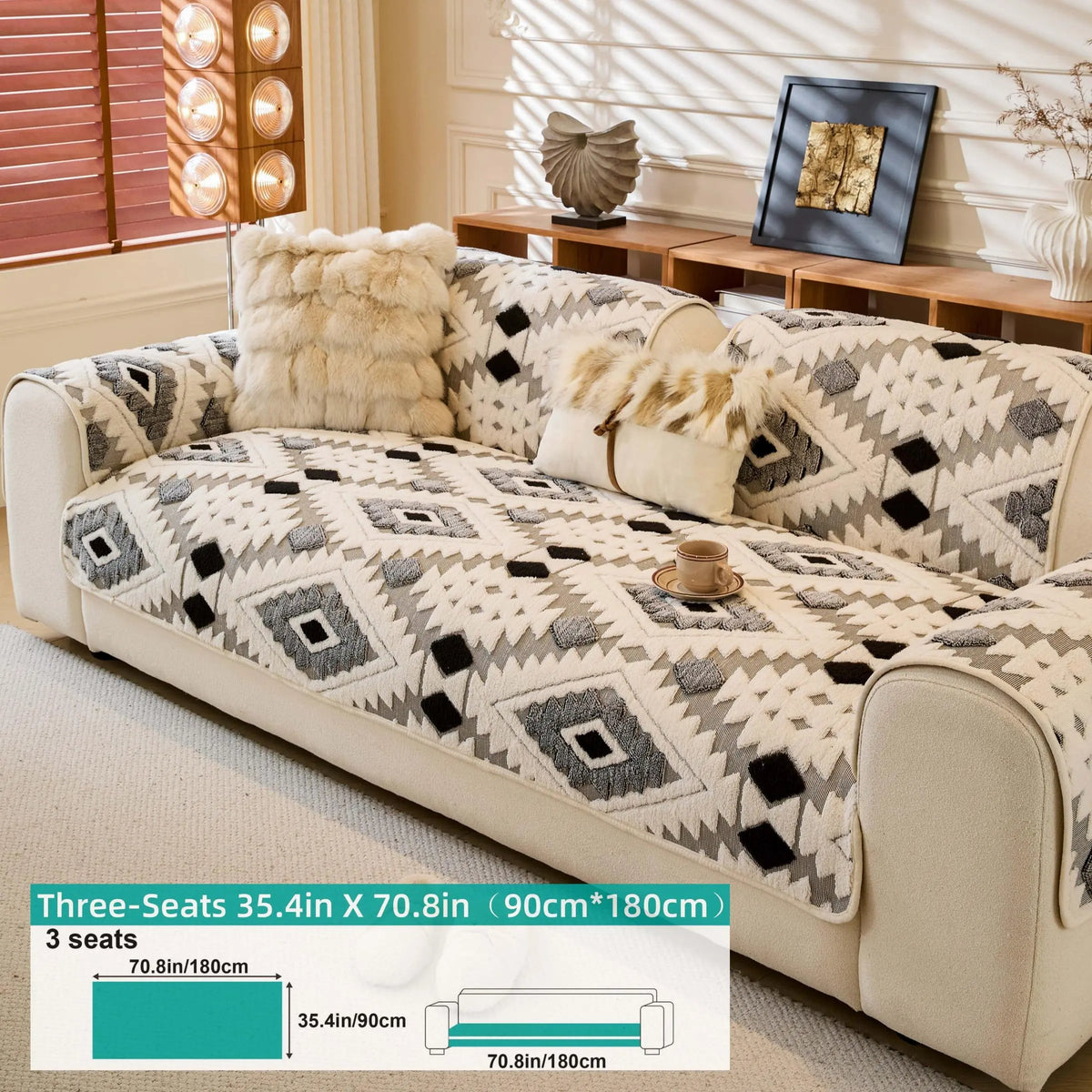 Boho Style Geometric Pattern Quilted Sofa Cover, Couch Cover, Soft Comfortable Dustproof Slipcover, Sofa Protector & Cushion Cover for Home Living Room, Bedroom, Hotel & Dormitory #GLOBAL PICKS