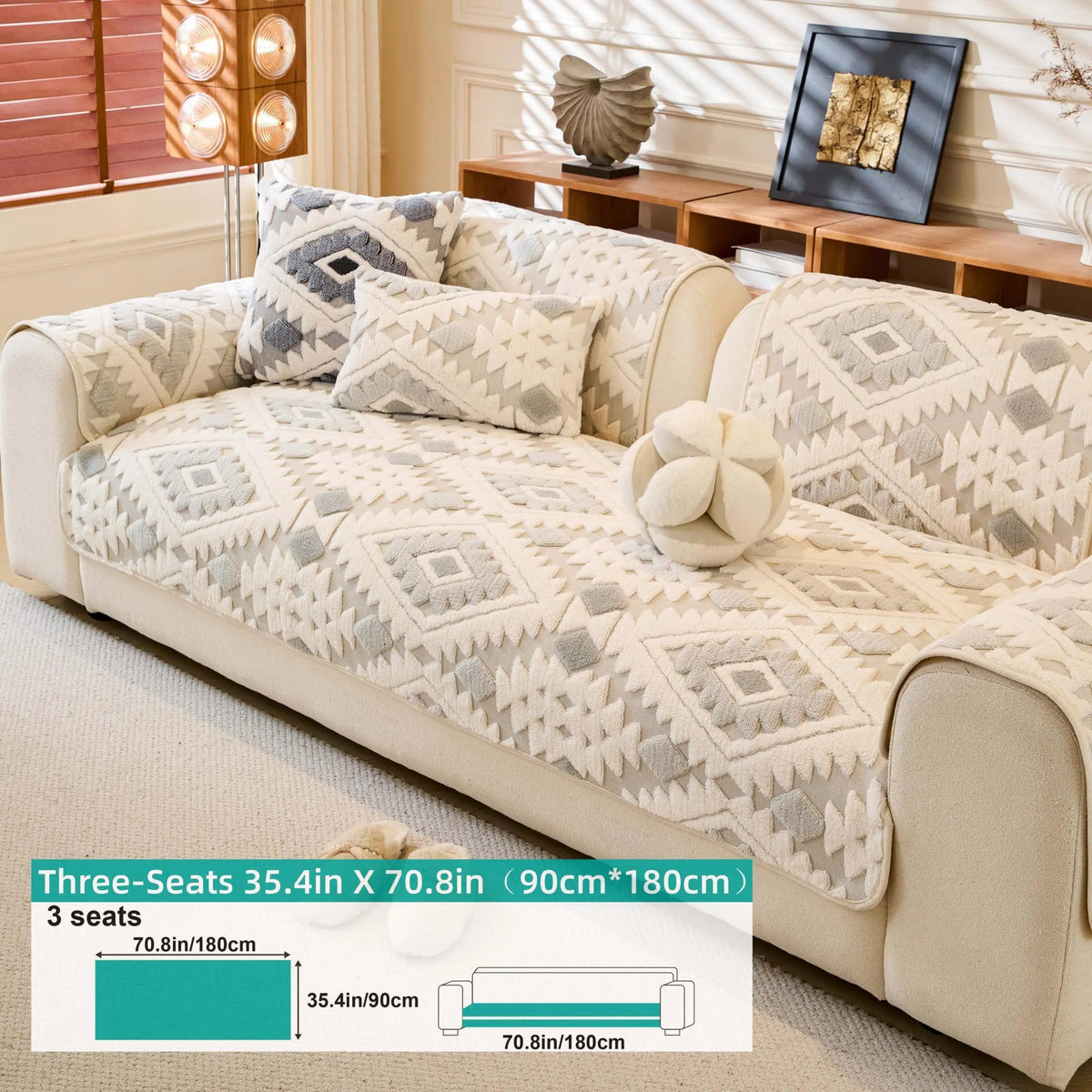 Boho Style Geometric Pattern Quilted Sofa Cover, Couch Cover, Soft Comfortable Dustproof Slipcover, Sofa Protector & Cushion Cover for Home Living Room, Bedroom, Hotel & Dormitory #GLOBAL PICKS