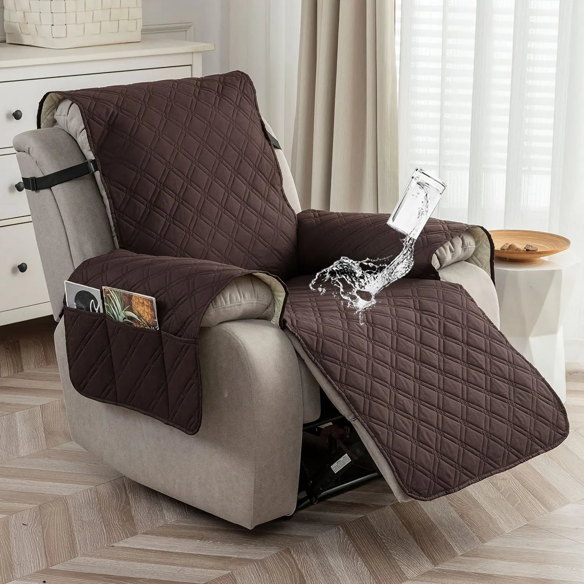 Waterproof Recliner Chair Cover, Non-Slip Reclining Cover, Washable Sofa Slipcover with Elastic Straps for Pets, Dust-proof Couch Protector,sohochic