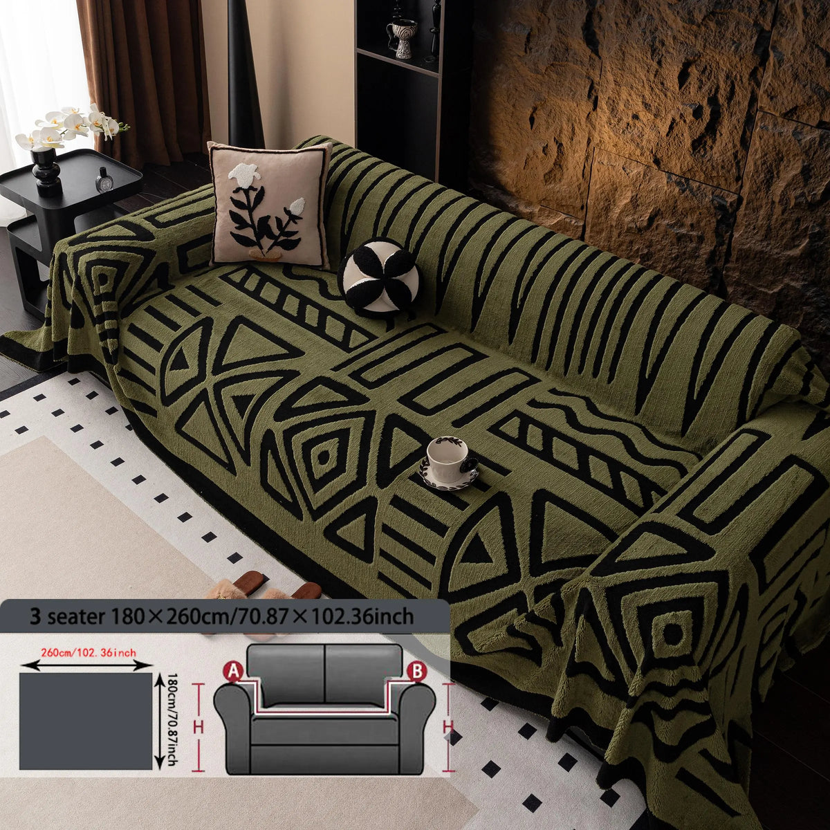 Geometric Pattern Sofa Cover, 1 Count Soft Dustproof Slipcover For Sofa, Soft Sofa Protector to Protect Couches in Living Room & Office, Couch Covers, Home Decor #GLOBAL PICKS