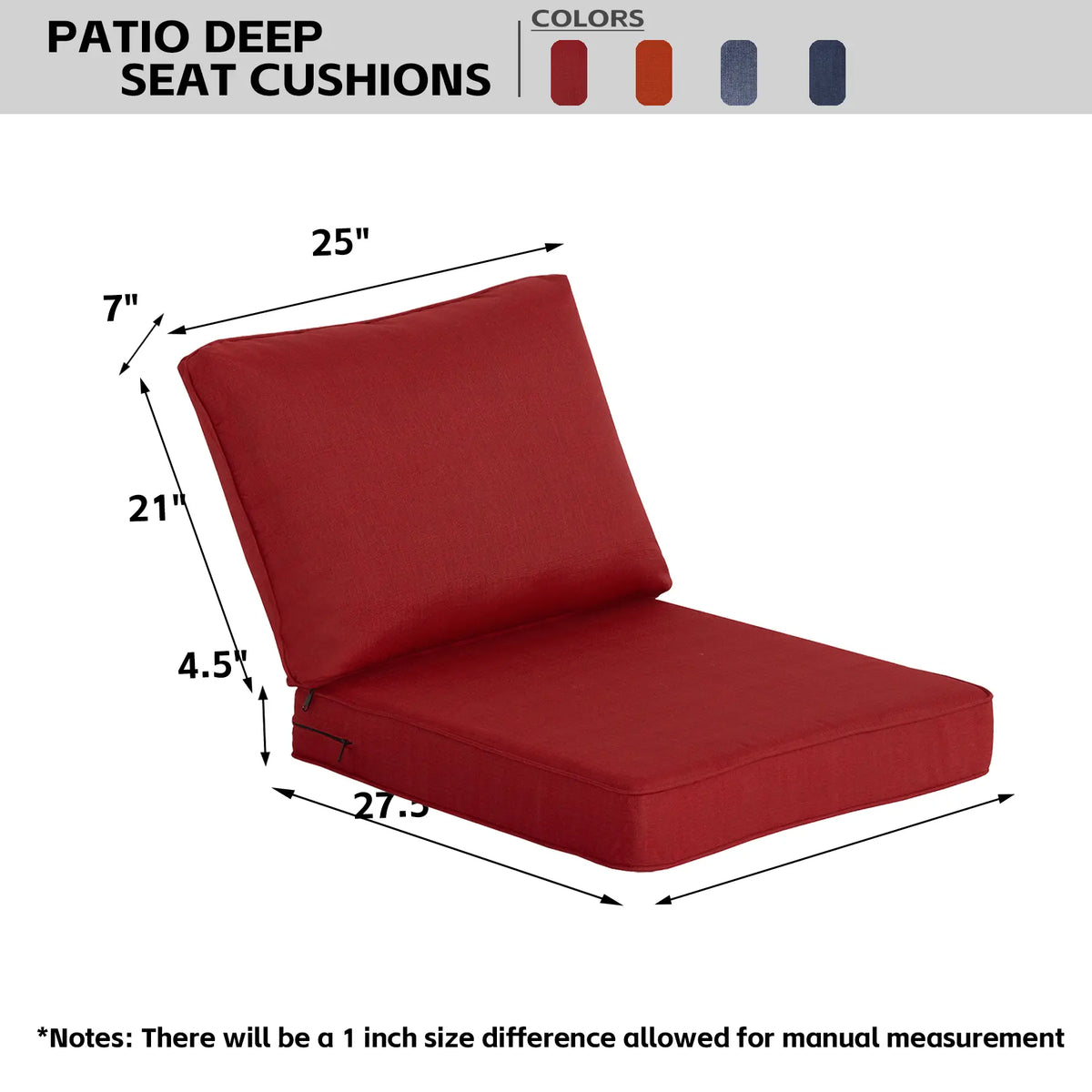 COZYVIDA Outdoor Patio Deep Seat Cushion Set, 2 Pieces — Fade-Resistant, Waterproof Cushions for Outdoor Furniture Chairs, 30D High-Elastic Foam, Suitable for Sofas and Chairs, 24 x 28 inches